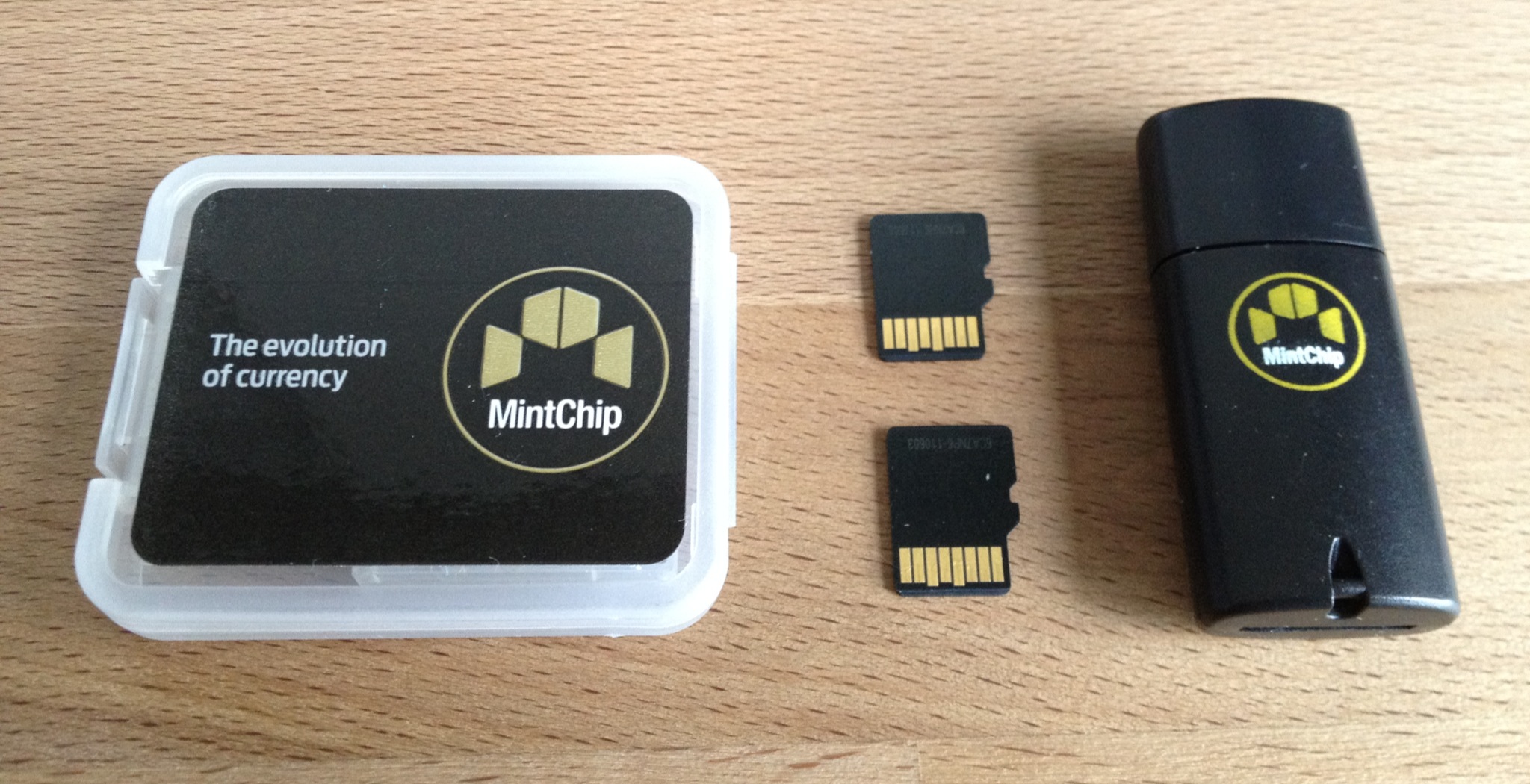 Royal Canadian Mint MintChip secure microSD cards and USB reader